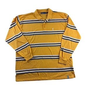 Vintage‎ Late 80's Polo Ralph Lauren Long Sleeve Polo Mens 4XL Striped Yellow